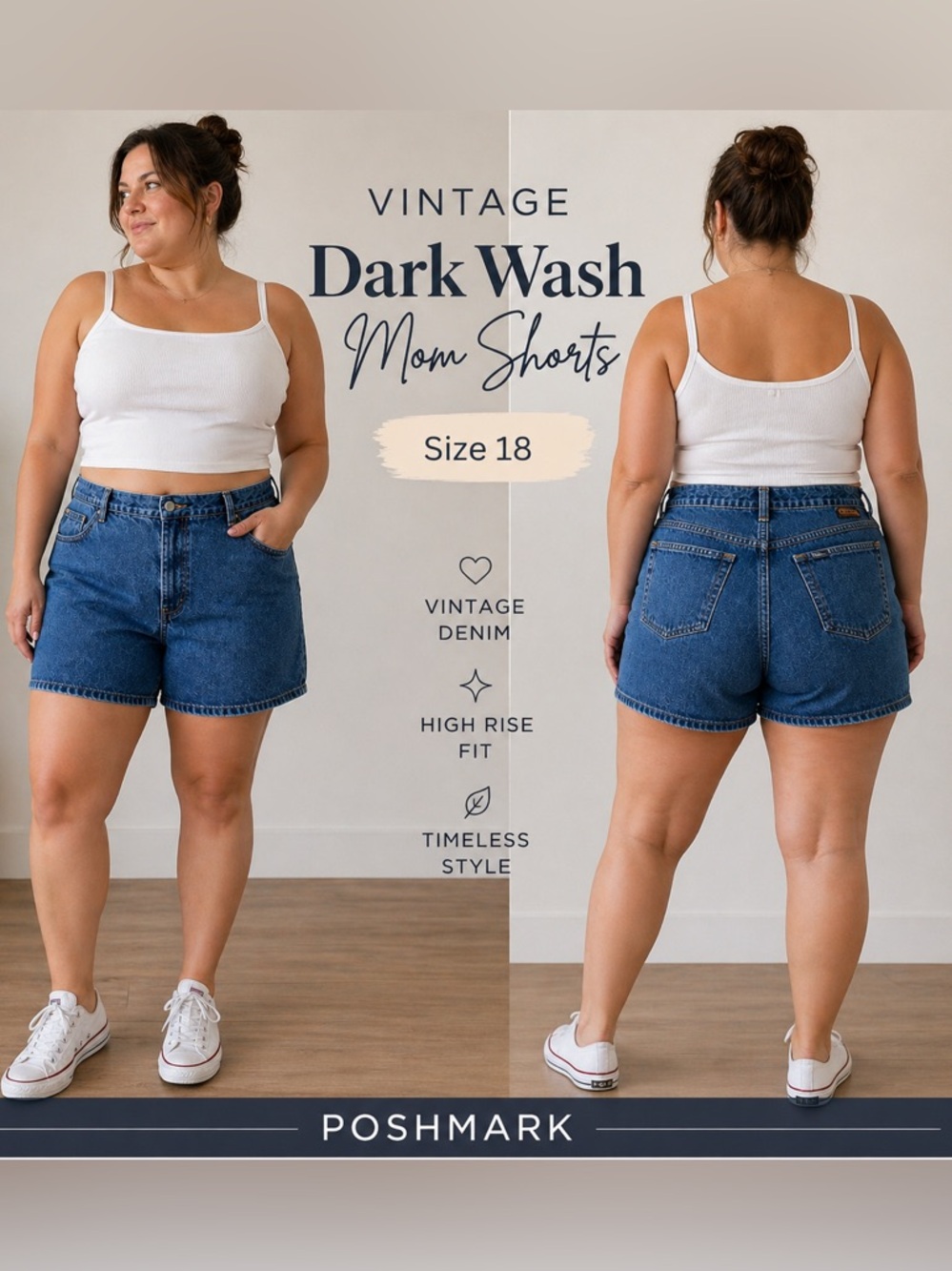 Vintage High Rise Denim Mom Shorts Dark Wash Relaxed Fit Size 18